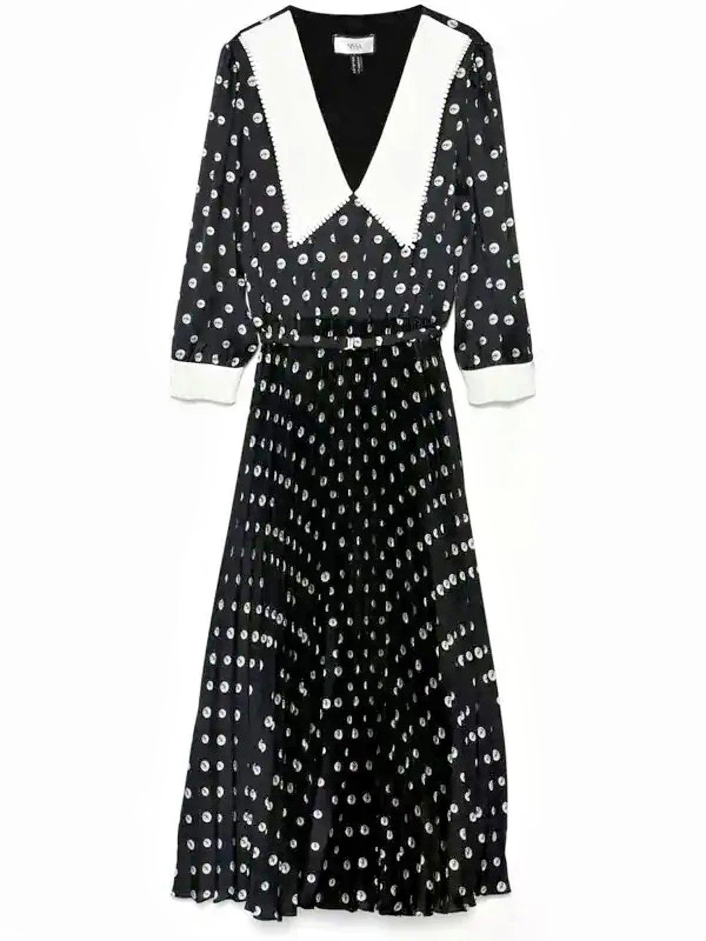 Nissa Polka-dots pleated midi dress Polka-Dot Pleated Midi Dress Black & White